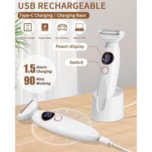 Rasoir électrique rechargeable 5-en-1 avec chargement USB, épilateur intime pour le corps, les aisselles, le maillot, les sourcils, le nez, rasoir rotatif pour utilisation en camping-car - Product Image 1