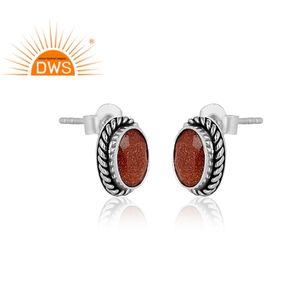 Pendientes de Plata de Ley Oxidada con Piedra Solar Dorada Natural, los Más Vendidos y Modernos, Fabricante de Joyería Personalizada - Product Image 2