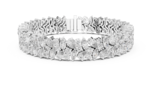 Elysian 10K <b>White</b> <b>Gold</b> Marquise Cut Diamond Women's Luxury Rhodium Plated Double-Row <b>Bracelet</b> - Product Image 5