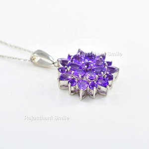 Améthyste naturelle en argent sterling 925, grappe de pierres précieuses coupées en poire, pendentif fleur fantaisie, taille 6x4mm sans chaîne - Product Image 6