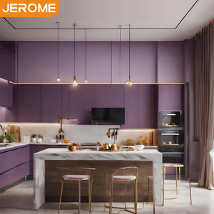 Armario moderno de lujo personalizado, conjunto de muebles de armario, diseño listo para montar, armarios de cocina de madera mate de Color púrpura - Product Image 1