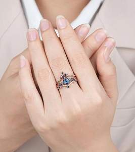 925 Sterling Silver Kite Cut Alexandrite V Shape Rose Gold Black Classic Third Party Certified Wedding Promise Engagement Ring - Product Image 4