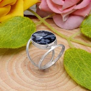 Bague de pierres précieuses pour filles luxueuses 925 bague en argent sterling massif flocon de neige obsidienne pierre précieuse faite à la main avec 925 bijoux estampillés - Product Image 2