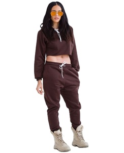 Ensemble de survêtement décontracté pour femme avec haut à capuche et bas imprimé uni, 100% coton respirant, vêtements de sport - Product Image 1