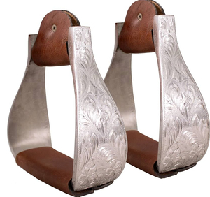 Estribos Premium para Caballo, Par para Equitación Western, Ligeros, Diseño Grabado, Cuero, con Campana, Equipo Ecuestre - Product Image 6