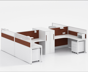 Centro de llamadas moderno en forma de L, cubículo, mesa de oficina en casa y partición, estación de trabajo de computadora para uso doméstico o comercial - Product Image 1
