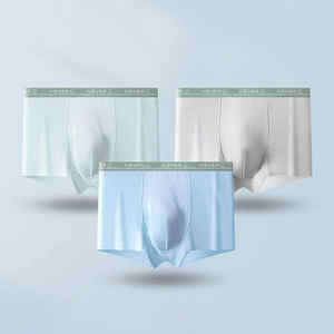 [4 pièces par boîte] hommes glace soie sans couture été Boxer sous-vêtements respirant durable en gros adulte mi-taille grande taille - Product Image 1