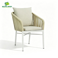 Chaise de salle à manger d'extérieur en corde d'oléfine avec cadre en aluminium, fauteuil tressé avec coussin pour café, restaurant, terrasse