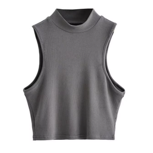 Acheter en gros personnalisable été décontracté Slim Fit sans manches Crop hauts dames gilet col roulé côtelé femmes débardeur - Product Image 4