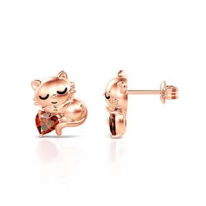 Boucles d'oreilles fines en argent sterling Jeulia Hug Me Sweet Sleeping Cat Heart Cut - Product Image 2