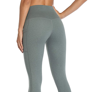 Leggings de sport en coton biologique pour femmes, vêtements de yoga, taille haute, fermeture éclair sur le devant, respirant, séchage rapide, vente en gros - Product Image 5