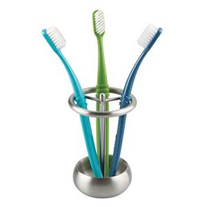 Porte-brosse à dents en acier argenté, porte-dentifrice de couleur argentée, support moderne du milieu du siècle pour salle de bain, offre spéciale - Product Image 2