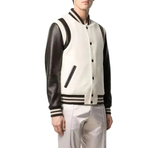Manteau en daim brodé Color Block Varsity Jacket Patchwork Blouson en laine et cuir à manches pour hommes - Product Image 1