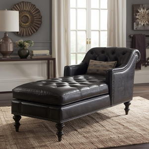 Sillón Reclinable de Cuero Tradicional de Lujo, Diseño Acolchado, Cómodo y Tapizado para Sala de Estar o Suite de Hotel - Product Image 1