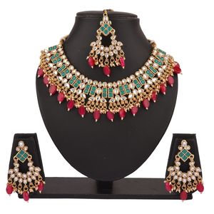 Bijoux traditionnels indiens, boucles d'oreilles en cristal Kundan, collier ras du cou, fabricant indien, ensemble de bijoux en gros - Product Image 3