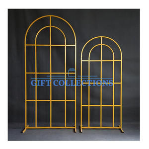 Arche de mariage en métal moderne, toile de fond plaquée or brillant, support de fleurs, scène rectangulaire, décoration d'arc de fleurs - Product Image 1