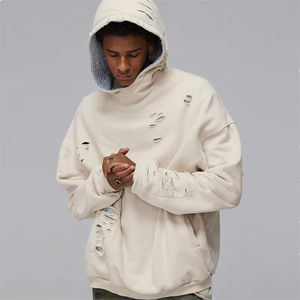 2025 nouveau Design lourd Gsm couleur unie entièrement en détresse à capuche pour hommes sweat Logo personnalisé pas cher prix pour hommes à capuche - Product Image 2