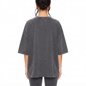 T-shirt surdimensionné personnalisé en coton délavé à l'acide, style rétro, design vierge, grande taille, épaules tombantes pour femme - Product Image 5