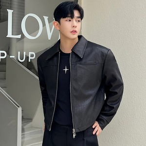 Factory-Made Custom Korean Fashion Turn-Down Collar Zipper Men's <b>Short</b> Coats New Spring Trendy Real Full Grain Sheep Skin - Product Image 2