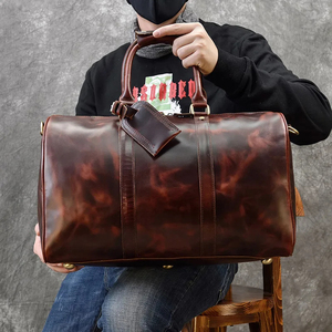 Genuine Leather Weekender Duffel Bag with Zipper Closure and <b>Adjustable</b> <b>Strap</b> for Travel - Product Image 2