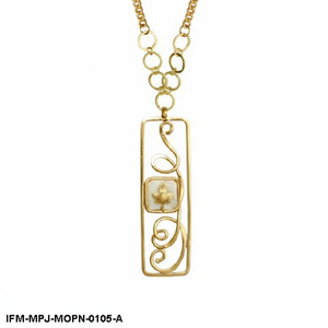 Collar con Colgante Rectangular Dorado Hecho a Mano con Incrustaciones de Nácar, Joyería de Estilo Vintage con Filigrana para Mujer - Product Image 4