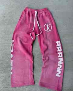 Pantalon décontracté pour homme à jambe large, taille mi-haute, imprimé numérique, peint, imperméable, orné de strass, délavé à l'acide, style jogging sportif - Product Image 2