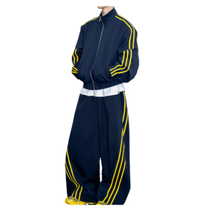 Conjunto de Sudadera con Capucha Extra Grande de Alta Calidad, con Franja Lateral en Color Contrastante, Sudadera con Capucha de Cuello Alto, Pantalones Deportivos Holgados para Hombre - Product Image 4