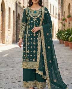 Ensemble de costume en soie brodé élégant avec dupatta pour les occasions festives - Product Image 2