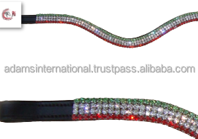 Bande de sourcils décorative en cristal multicolore de haute qualité à 5 rangées pour chevaux Matériau en cuir de cheval de qualité réelle - Product Image 3