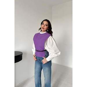 Ensemble chemise et poncho à ceinture violette - Violet - Product Image 2