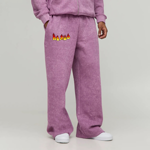 Vente en gros de pantalons de survêtement 100% coton pour hommes Mid Baggy Fit Rhinestone de haute qualité - Product Image 4