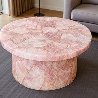 Table basse moderne en quartz rose, écologique, faite à la main, pour la maison, le bureau, l'intérieur, plateau en pierre précieuse rose, Agra