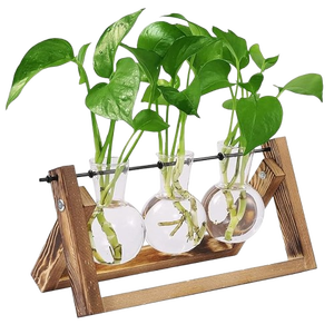 Vase à fleurs hydroponique de conception simple en bois avec support en métal prix de gros Vase en fer de luxe décor de mariage végétal - Product Image 2