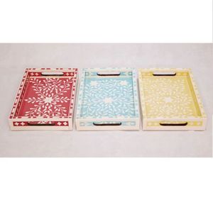 Nouveau plateau de service en incrustation d'os fait main antique rectangulaire en nacre incrustation d'os plateau de service en incrustation d'os - Product Image 5