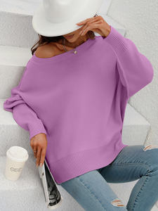 Élégant femmes col rond tricot lâche Simple séparation pull casual sweats à capuche pour les femmes chaudes - Product Image 6