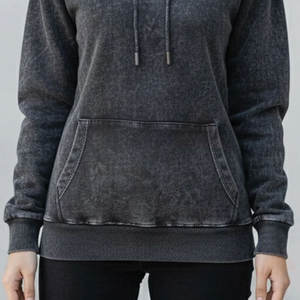 Sudadera con Capucha para Mujer, Estilo Vintage, Ligera, Transpirable, Estampada, de Felpa, Lavado Ácido, 100% Algodón, Otoño Invierno, Color Negro con Efecto Spray - Product Image 6