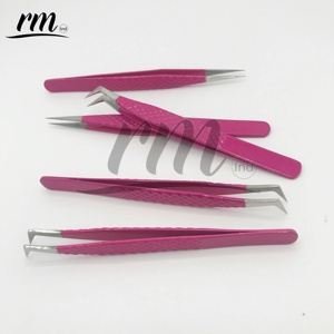 RMI Purple Powder Coated / Silver Tip Pinzas para pestañas de punta de Espinilla de acero inoxidable de alta calidad 45 Volumen de bota regular - Product Image 5