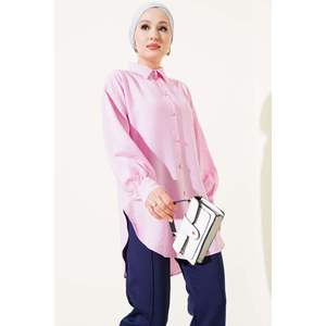 เสื้อเชิ้ตพื้นฐานแขนบอลลูนสีชมพู - Product Image 4