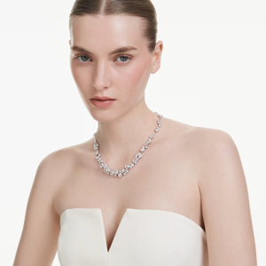Luxury Silver Floral Crystal Bridal <b>Statement</b> <b>Necklace</b> for Women Wedding Party Cubic Zirconia Diamond Jewelry - Product Image 2