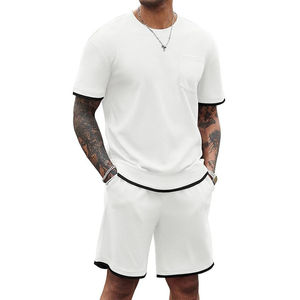 Unisexe 100% coton décontracté sport deux pièces ensemble respirant été à manches courtes t-shirt et short imprimé motif pour hommes et femmes - Product Image 1
