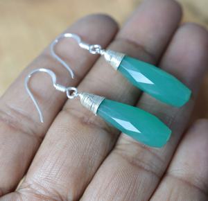 Boucles d'oreilles pendantes en argent sterling 925 avec jade vert, bijoux en pierres précieuses faits à la main, mode féminine, cadeau - Product Image 4