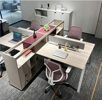 Poste de travail modulaire moderne pour bureau, ensemble de bureaux pour 4 personnes en open space avec étagère de rangement