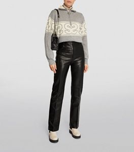 100% Legging de piel sintética suave para mujer, pantalones negros acampanados de gran tamaño, logotipo bordado personalizado, cintura media, Invierno apropiado - Product Image 2