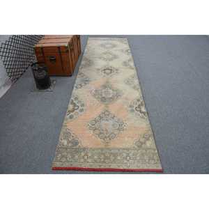 Turkish <b>Runner</b> <b>Rug</b> 3.1x11.1 ft Gray Wool Eco-Friendly <b>Rug</b> Vintage Patchwork Design with Latex Backing - Product Image 1