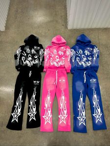 Survêtements évasés personnalisés avec fermeture éclair 500 GSM combinaison de jogging à jambe droite survêtement en détresse ensembles de sweats à capuche et de pantalons de survêtement pour hommes - Product Image 2