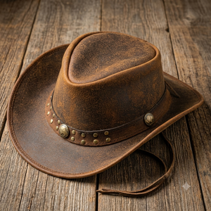 Sombrero Vaquero de Cuero Marrón Vintage de Ala Ancha para Adultos Unisex, Uso en Exteriores para las Cuatro Estaciones, Anwar Enterprises AL-7001 - Product Image 3