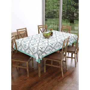 Mantel de seis plazas con estampado de bloque de mano Rajasthani en tela de algodón puro Bel hecha a mano Turquesa - Product Image 6