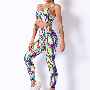 Venta caliente sublimación personalizada ropa de gimnasio conjunto de Yoga 2 uds Top corto sin costuras para mujeres de talla grande entrenamiento nueva llegada conjuntos de Fitness - Product Image 2