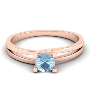 Anillo de Piedra Preciosa de Aguamarina de Corte Redondo de 0.5 Quilates con Nuevo Diseño REYES en Oro Rosa Sólido de 14K, Joyería Fina de Piedra Natal para Mujer - Product Image 1