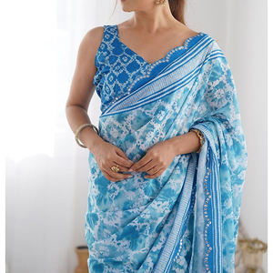 ส่าหรีปาร์ตี้ของผู้หญิงความงามที่สง่างามและเป็นธรรมชาติด้วยขอบคมที่แข็งแกร่งปราศจากการออกแบบหนัก - Product Image 6